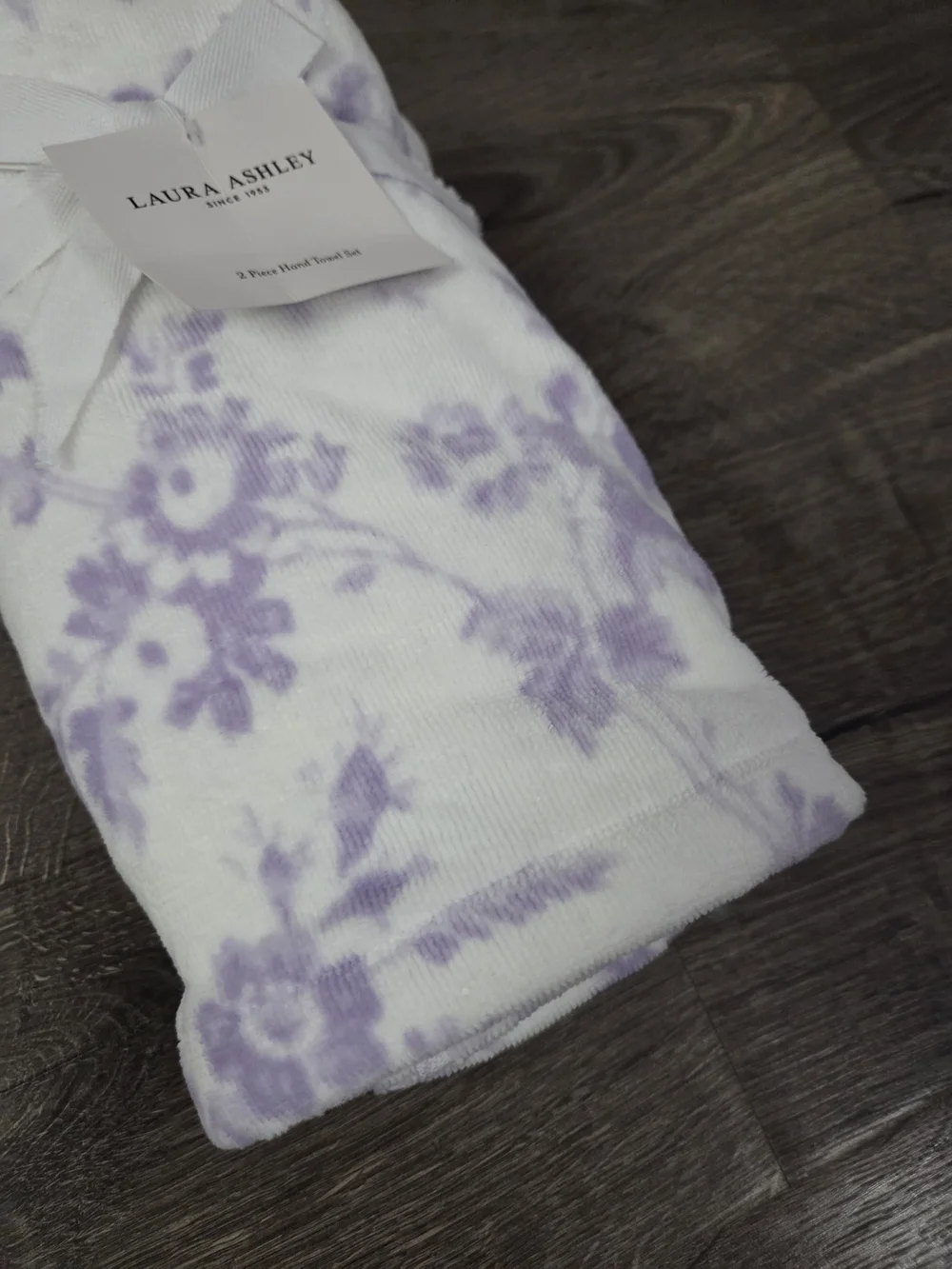 Laura Ashley Lavender Floral 2pc Hand Towel Set 100% Cotton NWT - Picture 2 of 6